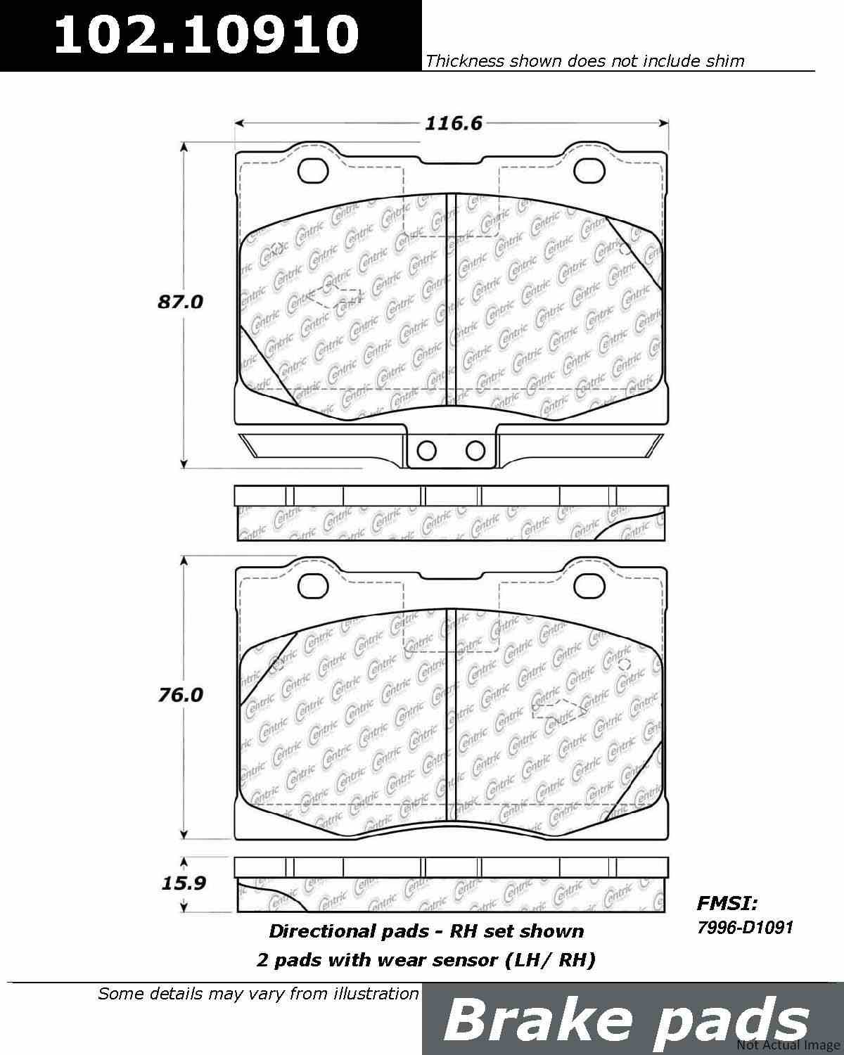 C-Tek Semi-Metallic Brake Pads with Shims  top view frsport 102.10910