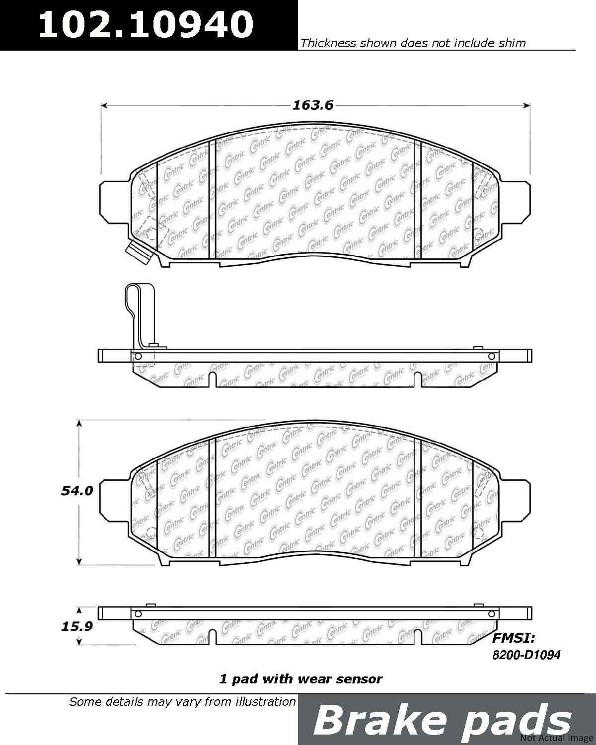 Stoptech Centric C-TEK 05-19 Nissan Frontier Semi-Metallic Front Brake Pads w/Shims 102.10940