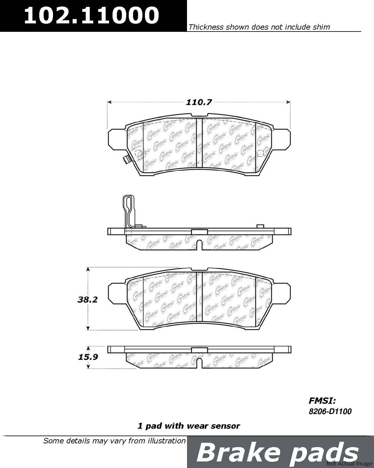 C-Tek Semi-Metallic Brake Pads with Shims  top view frsport 102.11000