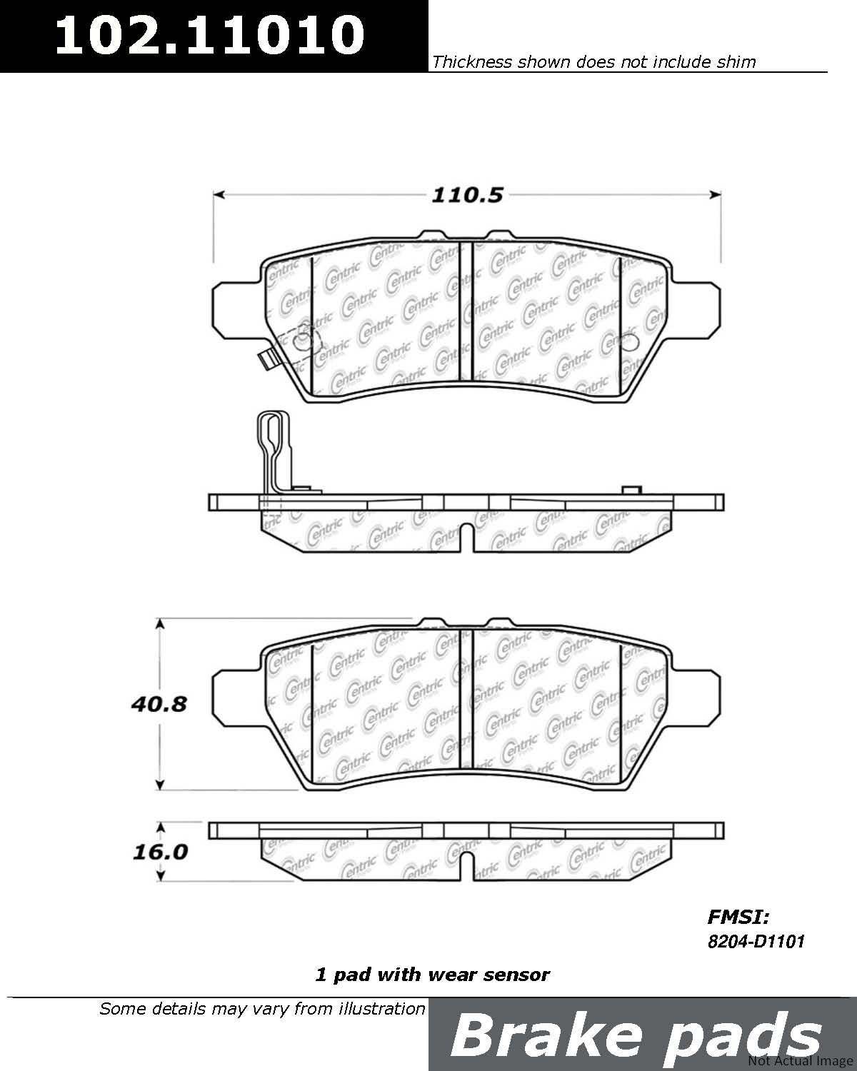 C-Tek Semi-Metallic Brake Pads with Shims  top view frsport 102.11010