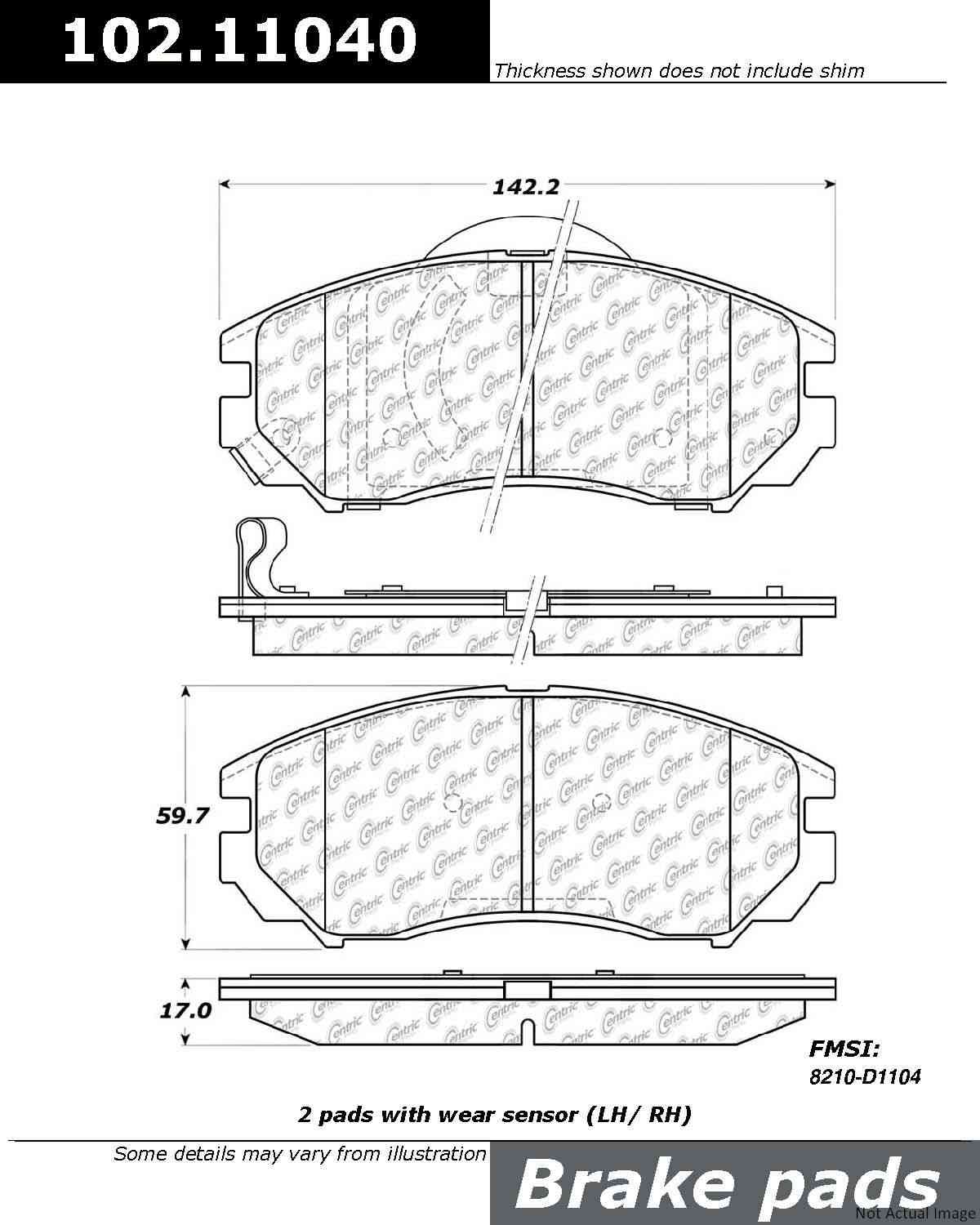 C-Tek Semi-Metallic Brake Pads with Shims  top view frsport 102.11040