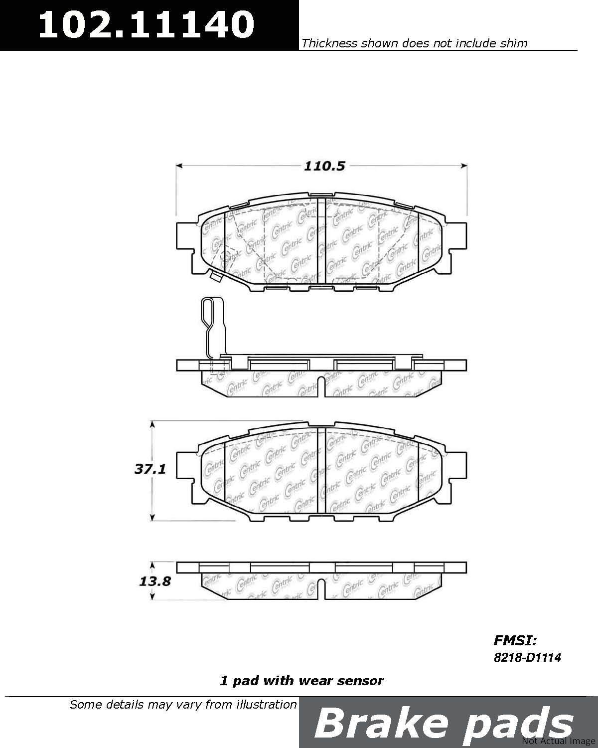 C-Tek Semi-Metallic Brake Pads with Shims  top view frsport 102.11140