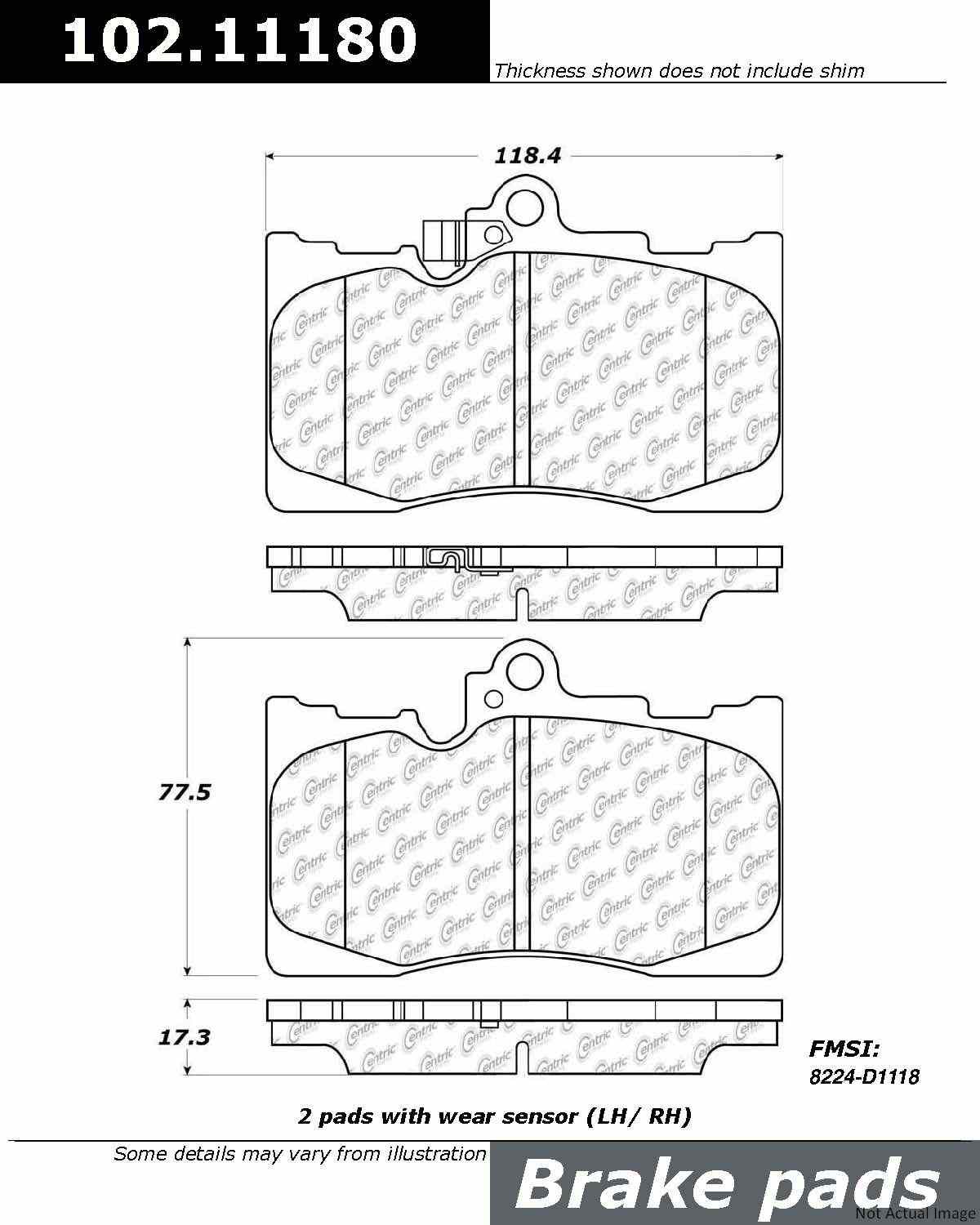 C-Tek Semi-Metallic Brake Pads with Shims  top view frsport 102.11180