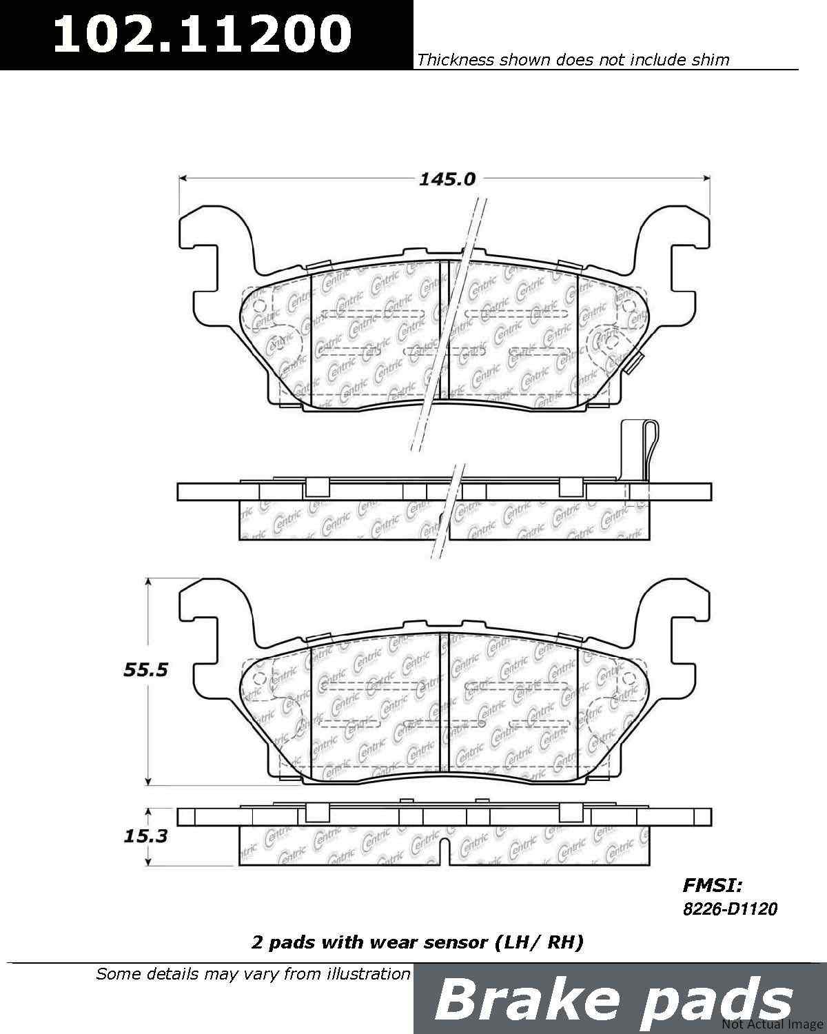 C-Tek Semi-Metallic Brake Pads with Shims  top view frsport 102.11200