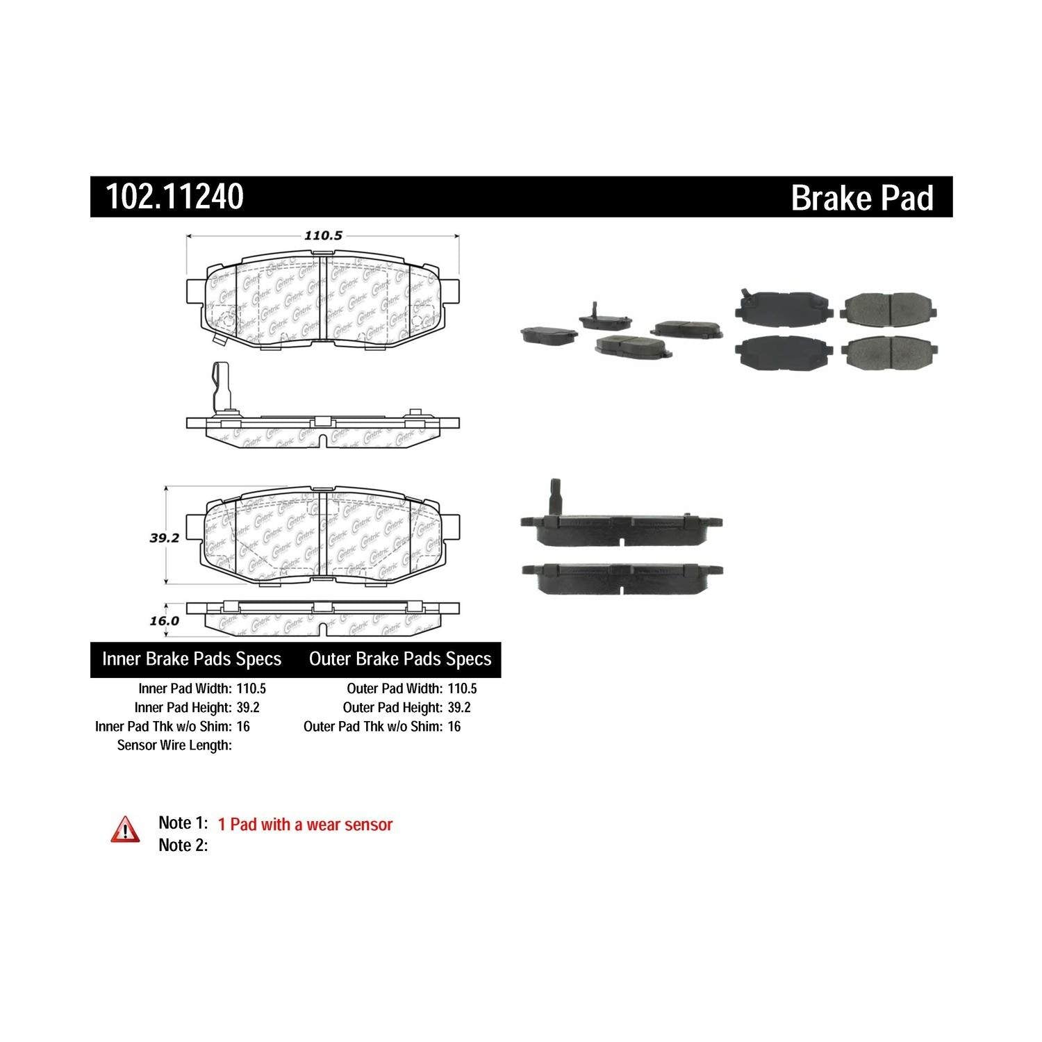 c-tek semi-metallic brake pads with shims  frsport 102.11240