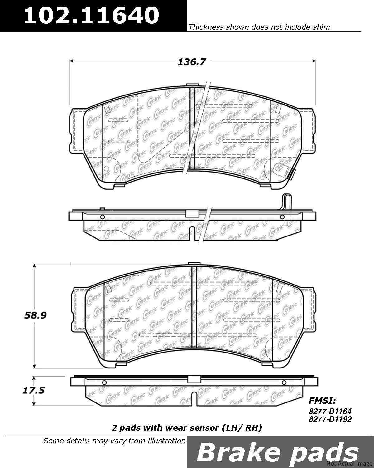 C-Tek Semi-Metallic Brake Pads with Shims  top view frsport 102.11640