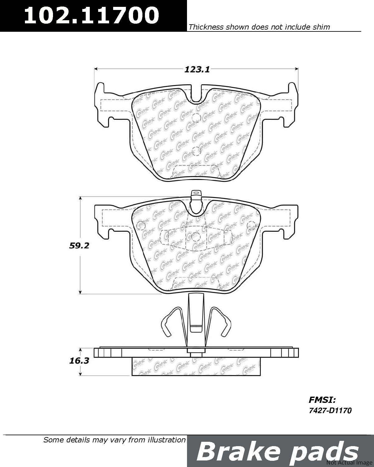 C-Tek Semi-Metallic Brake Pads with Shims  top view frsport 102.11700