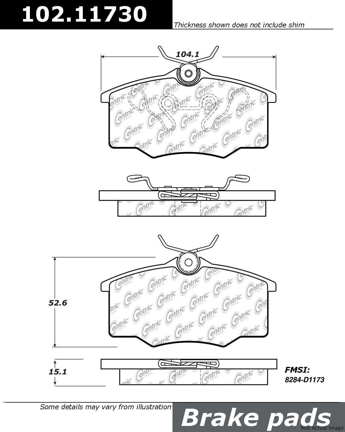 C-Tek Semi-Metallic Brake Pads with Shims  top view frsport 102.11730