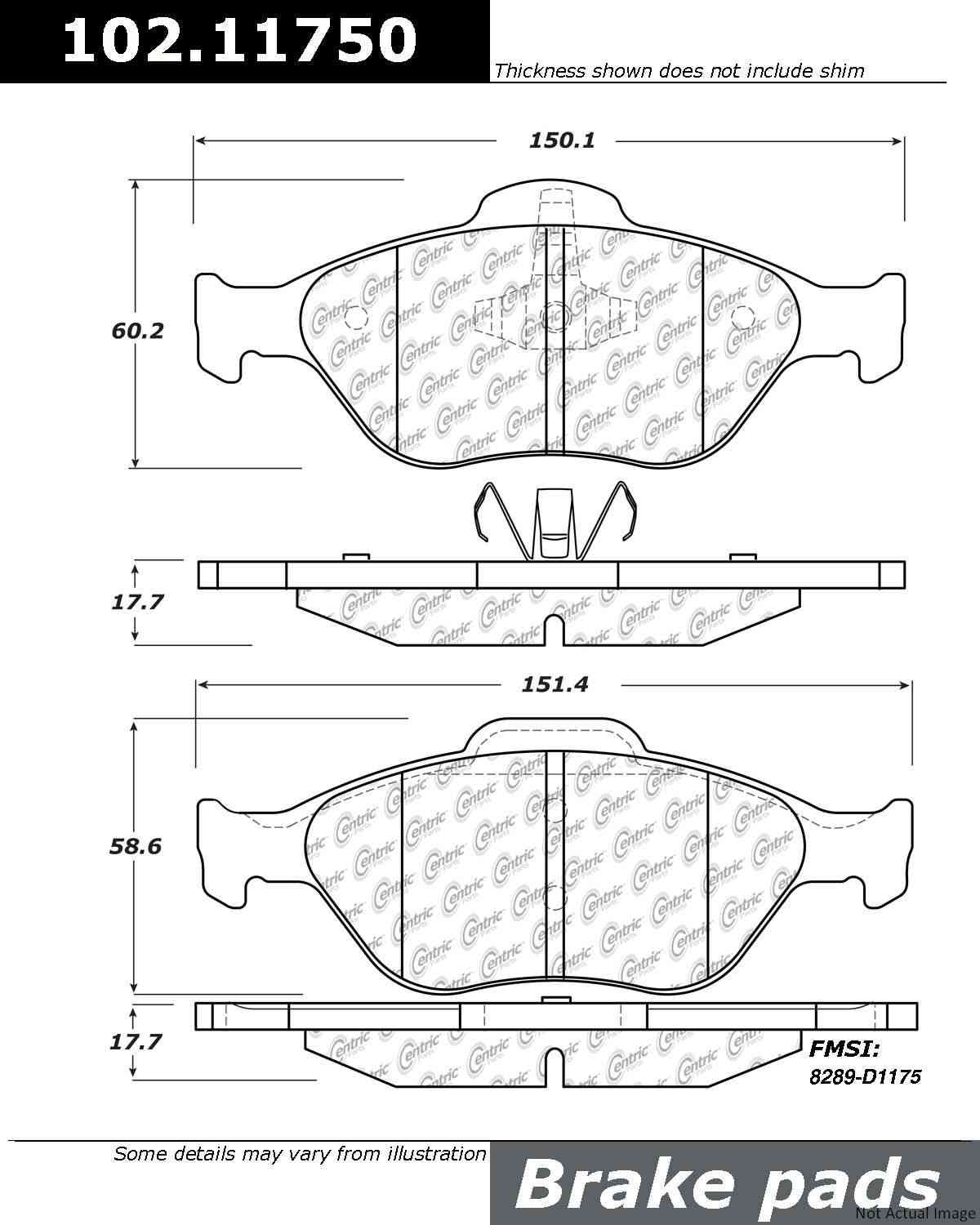 C-Tek Semi-Metallic Brake Pads with Shims  top view frsport 102.11750