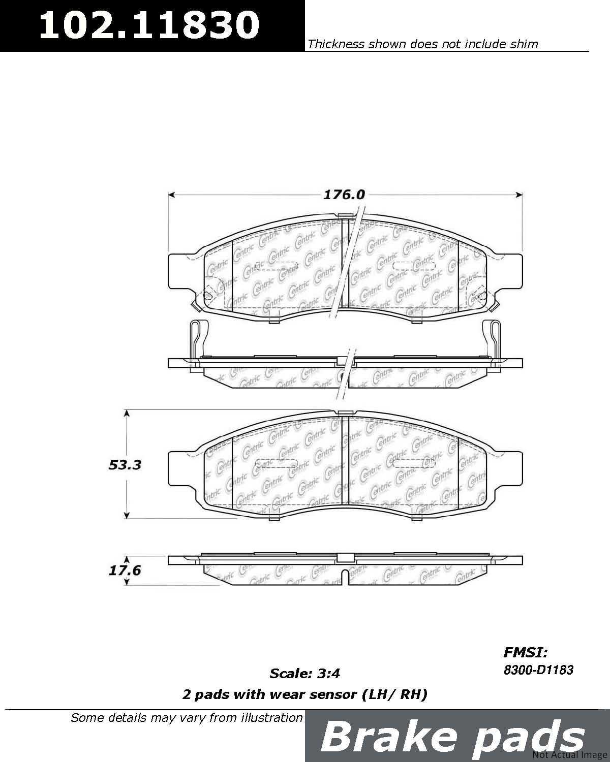 C-Tek Semi-Metallic Brake Pads with Shims  top view frsport 102.11830