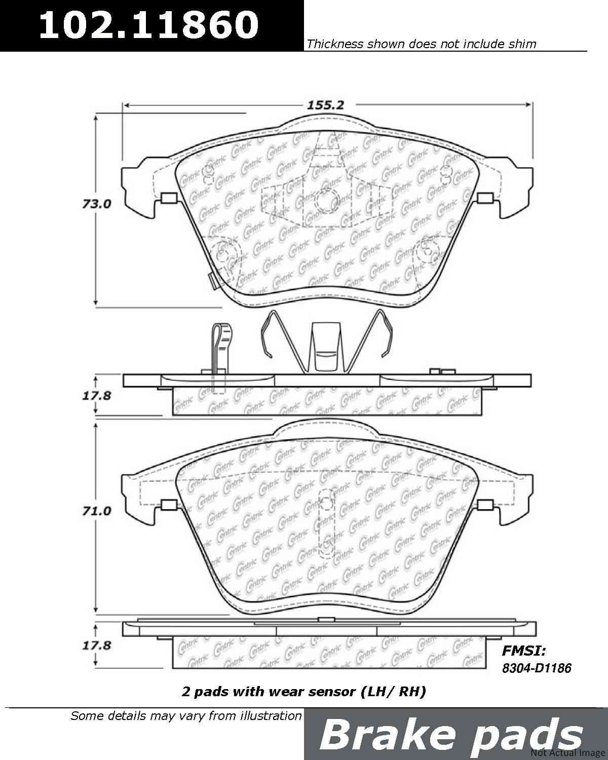 C-Tek Semi-Metallic Brake Pads with Shims  top view frsport 102.11860