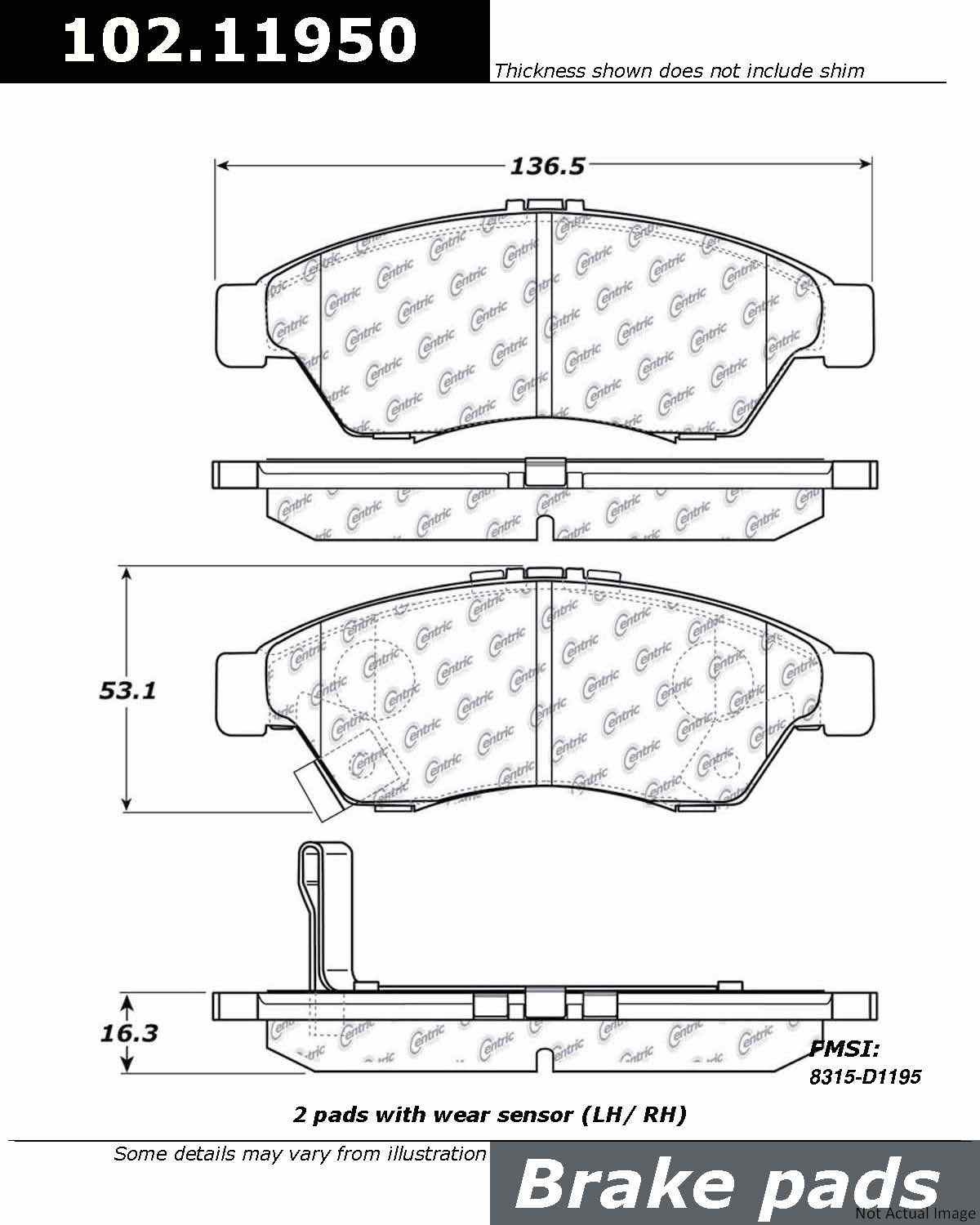 C-Tek Semi-Metallic Brake Pads with Shims  top view frsport 102.11950