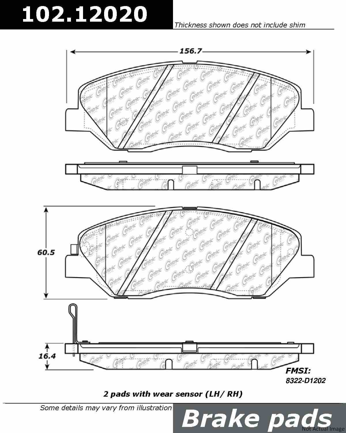 C-Tek Semi-Metallic Brake Pads with Shims  top view frsport 102.12020