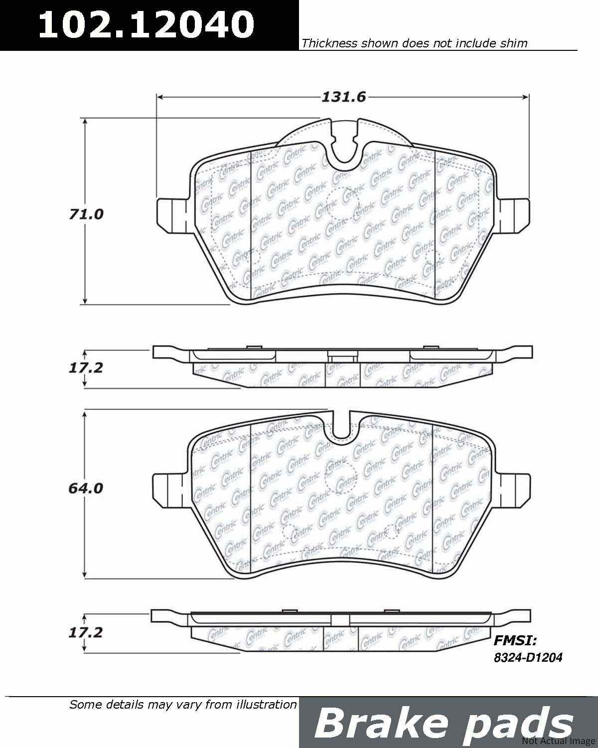 C-Tek Semi-Metallic Brake Pads with Shims  top view frsport 102.12040