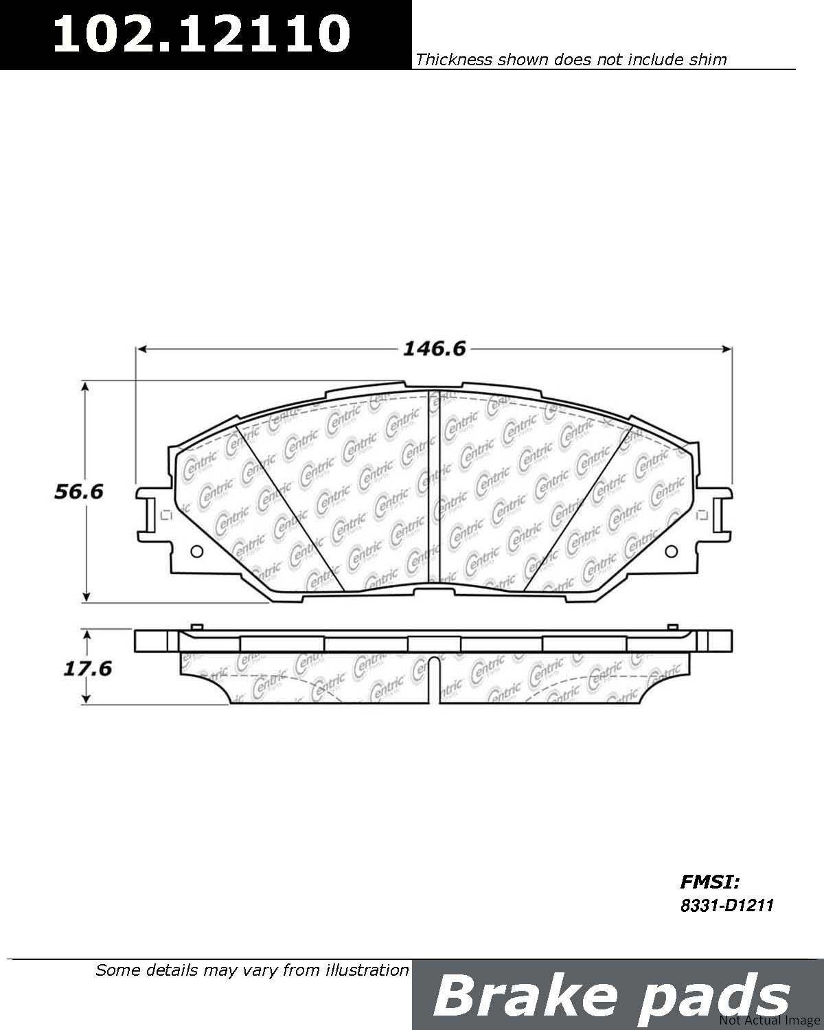 C-Tek Semi-Metallic Brake Pads with Shims  top view frsport 102.12110