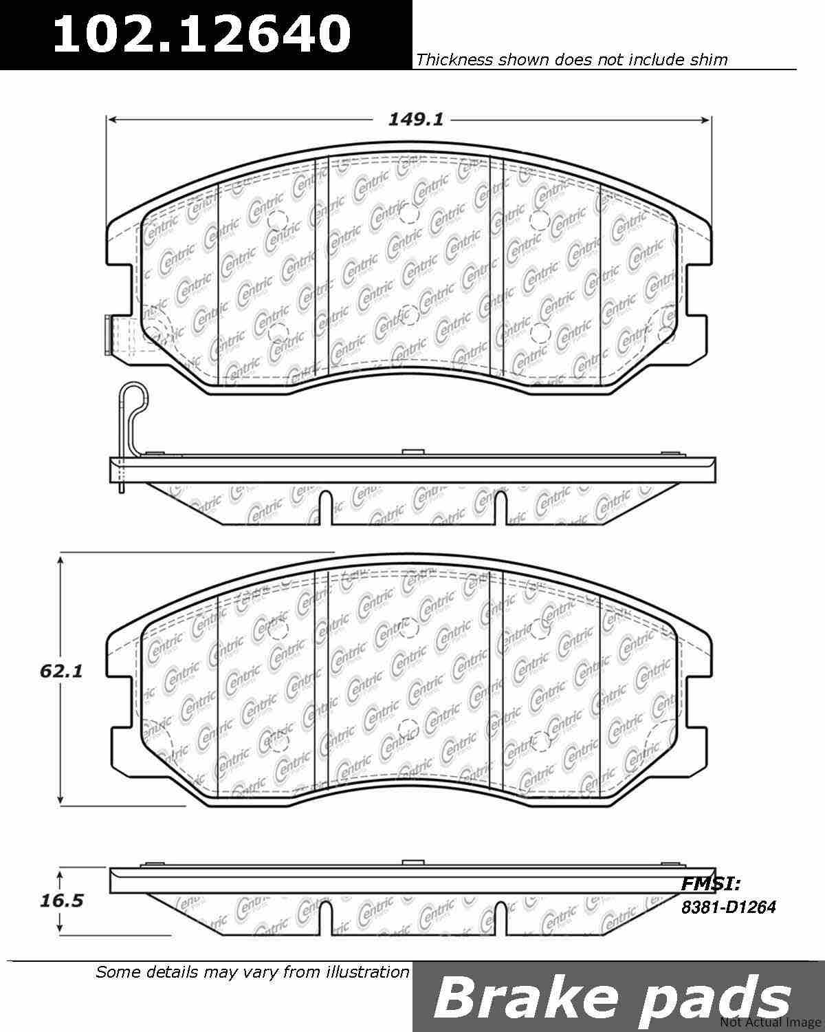 C-Tek Semi-Metallic Brake Pads with Shims  top view frsport 102.12640