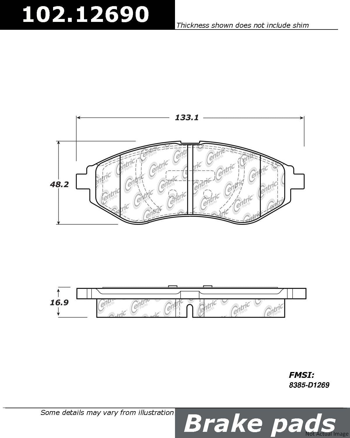 C-Tek Semi-Metallic Brake Pads with Shims  top view frsport 102.12690