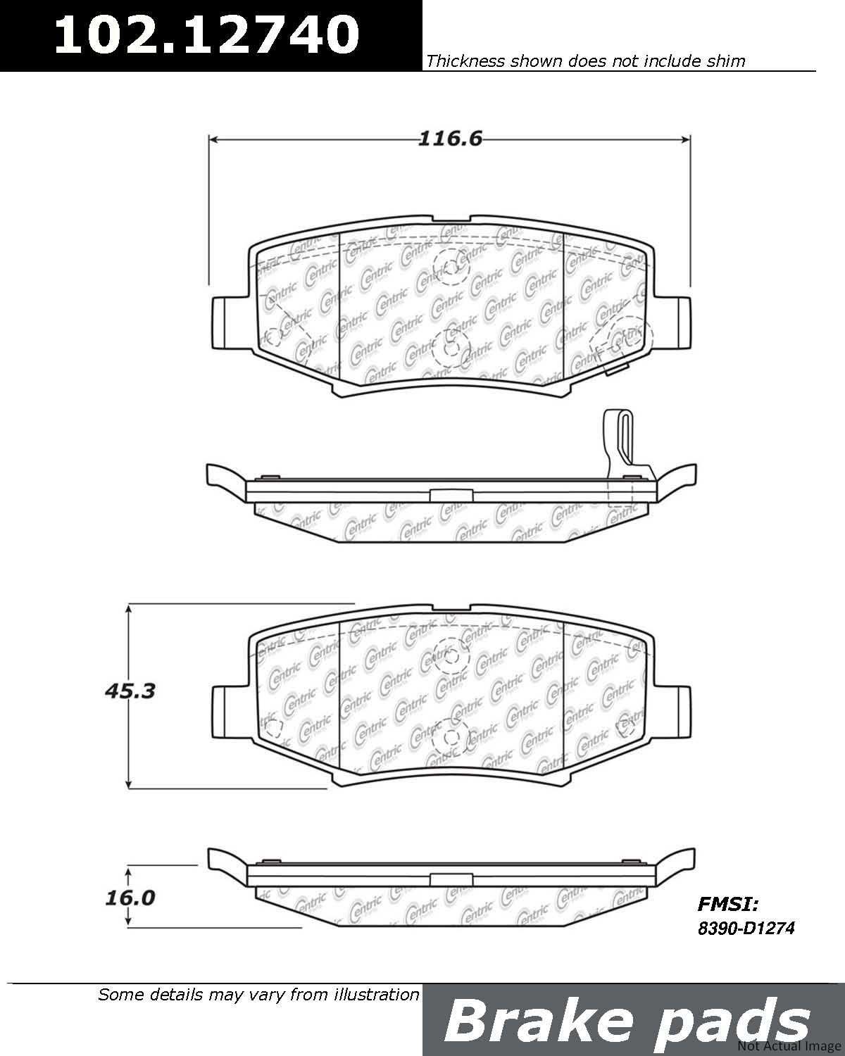 C-Tek Semi-Metallic Brake Pads with Shims  top view frsport 102.12740