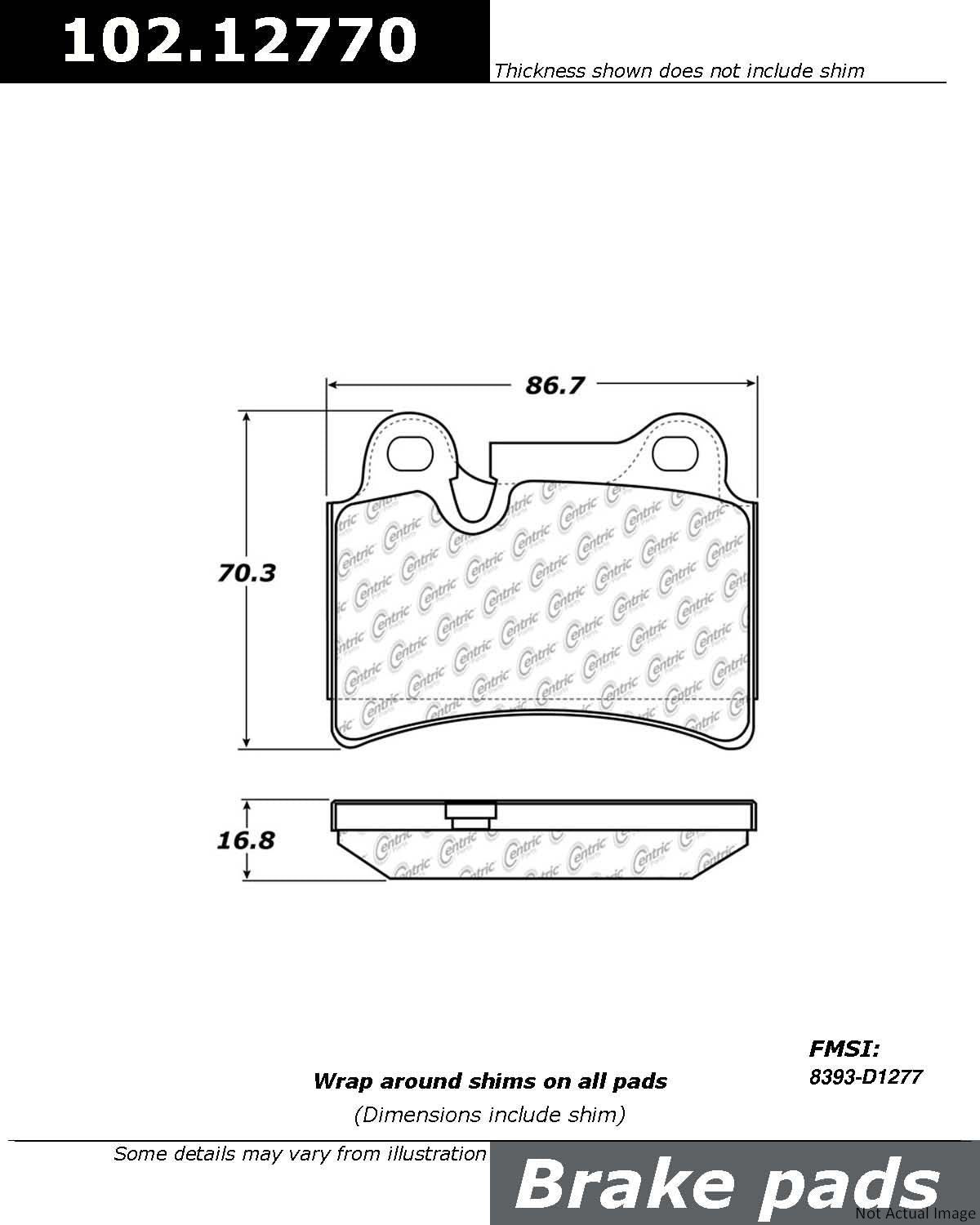 C-Tek Semi-Metallic Brake Pads with Shims  top view frsport 102.12770