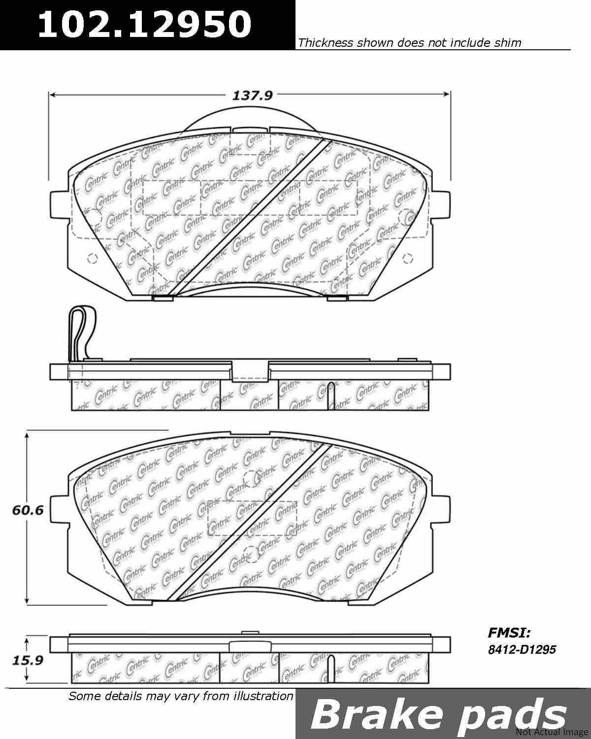 C-Tek Semi-Metallic Brake Pads with Shims  top view frsport 102.12950