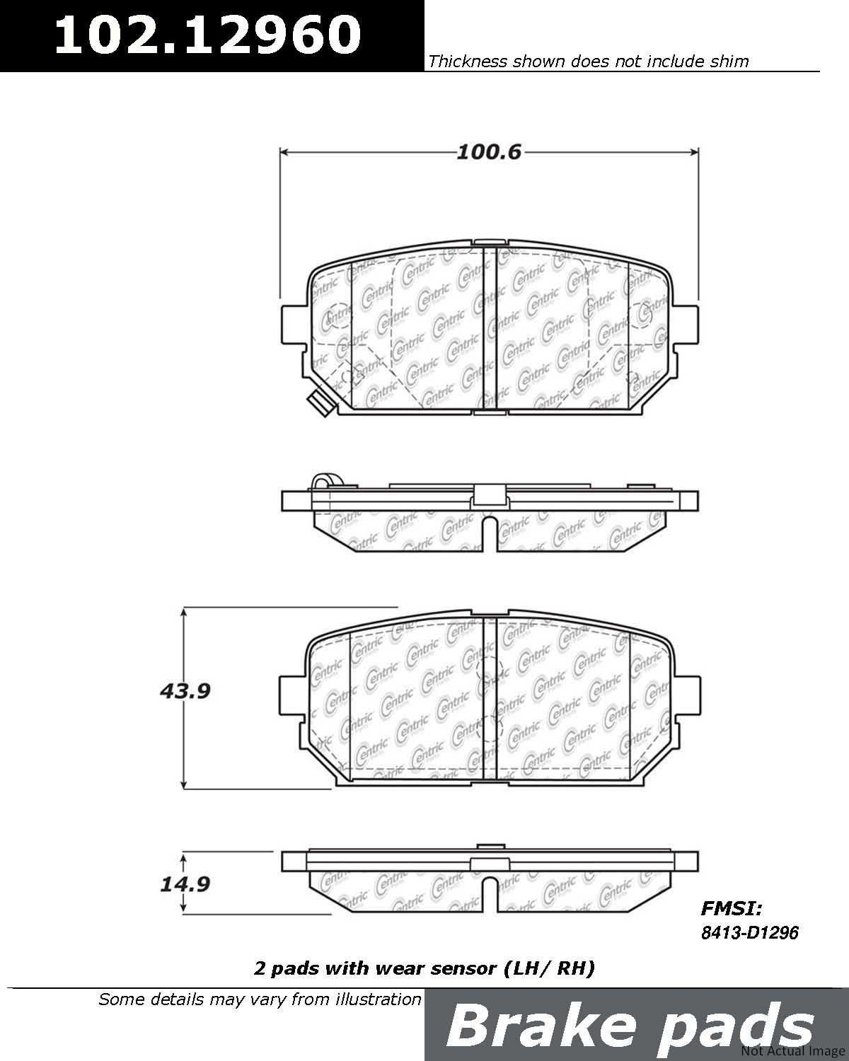 C-Tek Semi-Metallic Brake Pads with Shims  top view frsport 102.12960