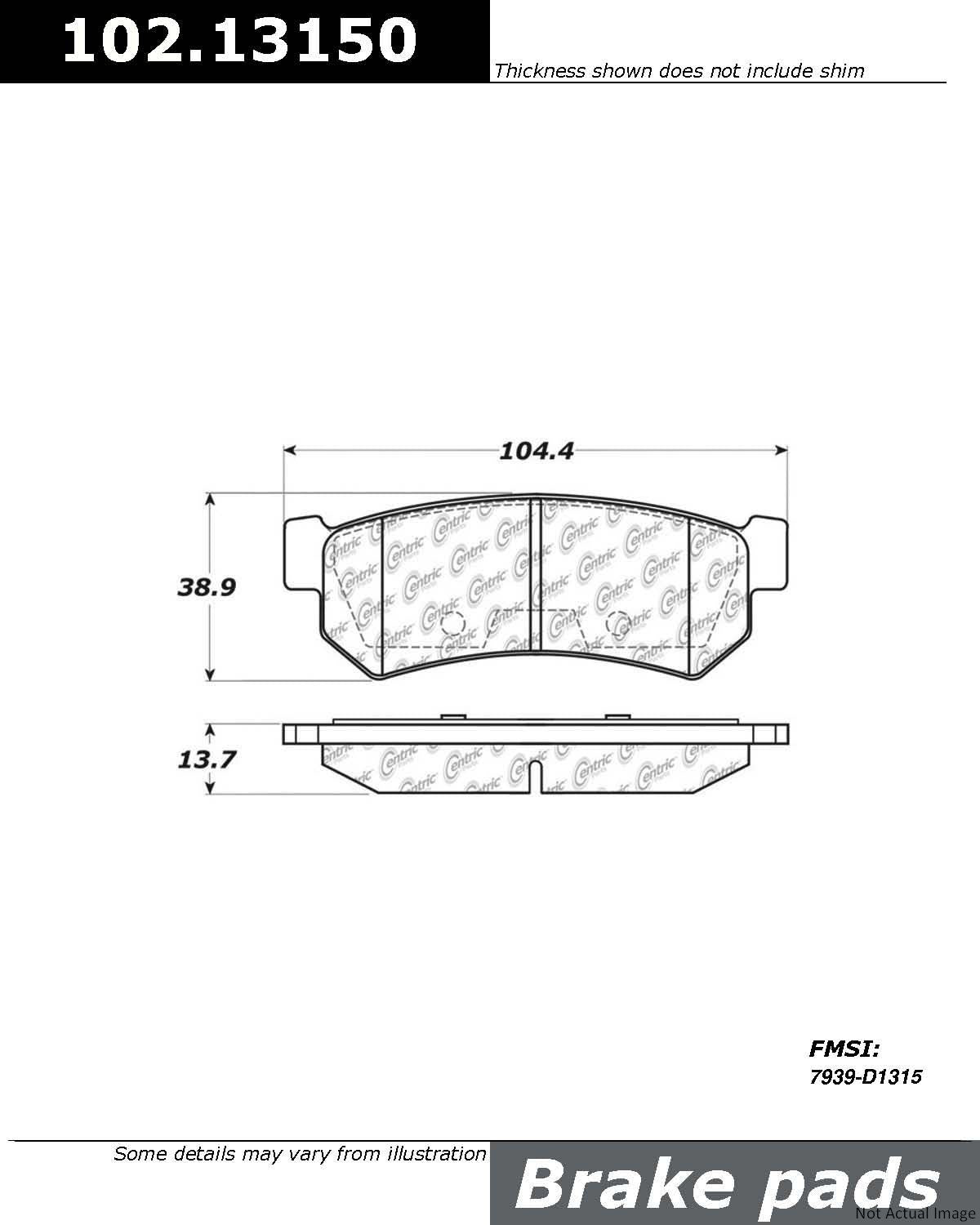 C-Tek Semi-Metallic Brake Pads with Shims  top view frsport 102.13150