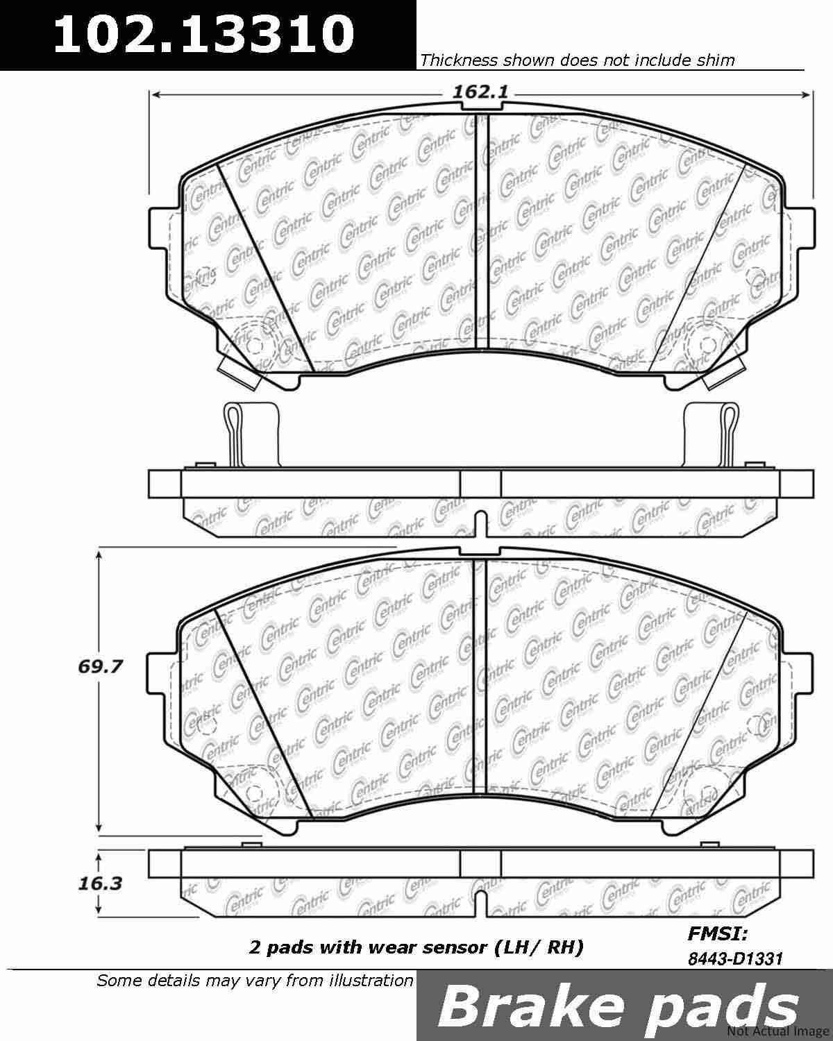 C-Tek Semi-Metallic Brake Pads with Shims  top view frsport 102.13310