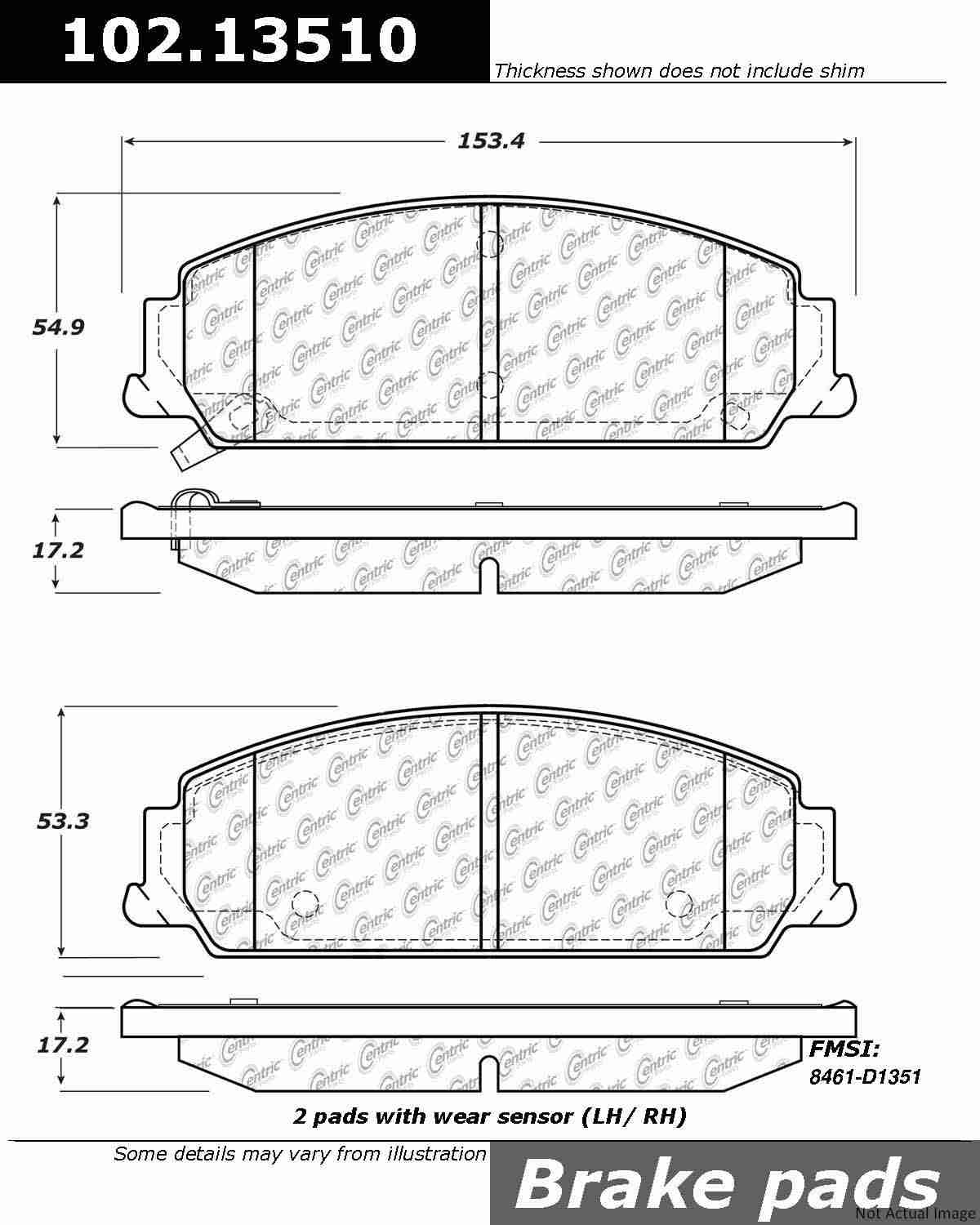 C-Tek Semi-Metallic Brake Pads with Shims  top view frsport 102.13510