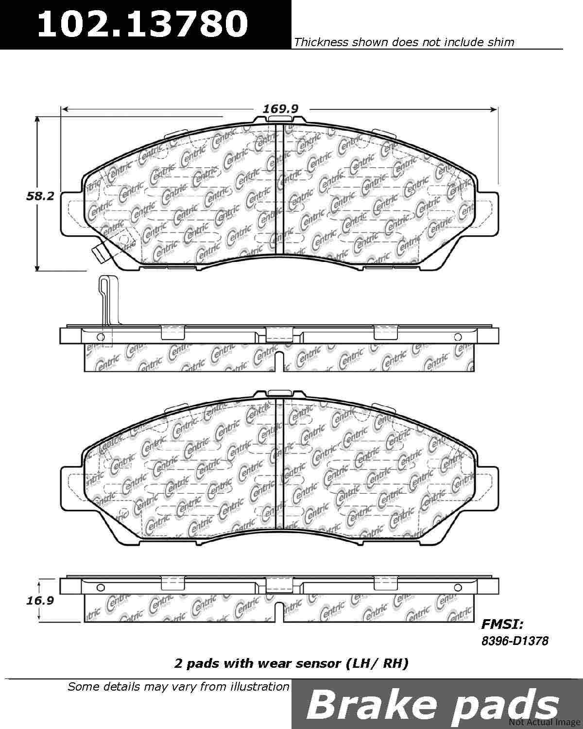 C-Tek Semi-Metallic Brake Pads with Shims  top view frsport 102.13780