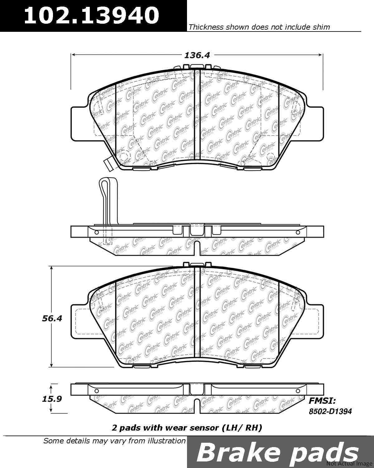 C-Tek Semi-Metallic Brake Pads with Shims  top view frsport 102.13940