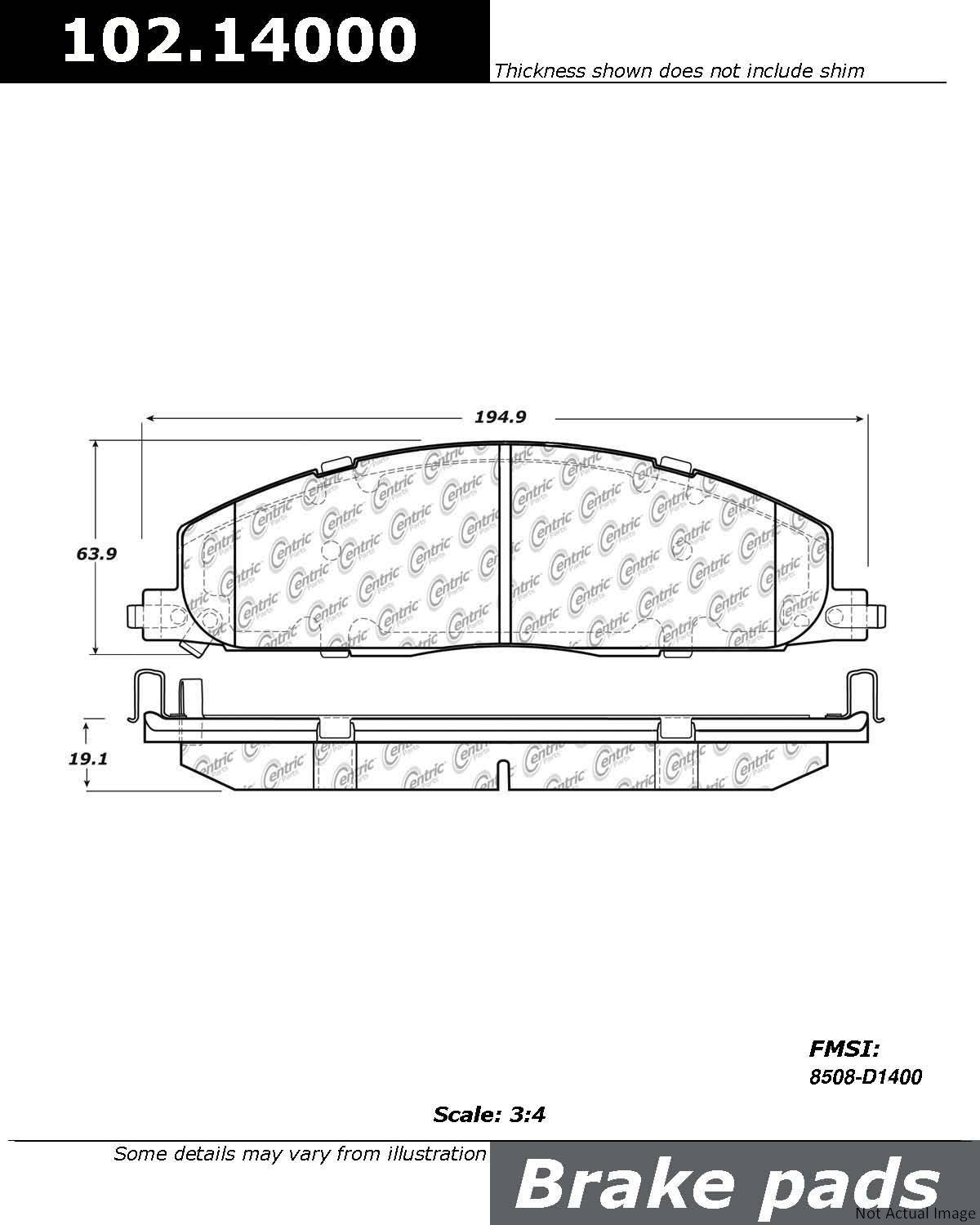 C-Tek Semi-Metallic Brake Pads with Shims  top view frsport 102.14000