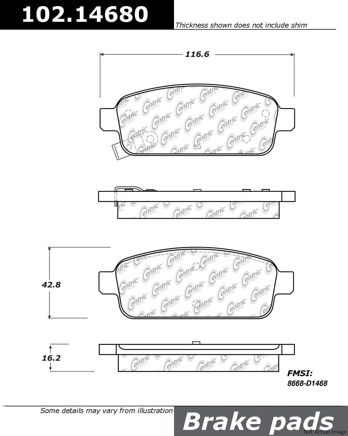 C-Tek Semi-Metallic Brake Pads with Shims  top view frsport 102.14680