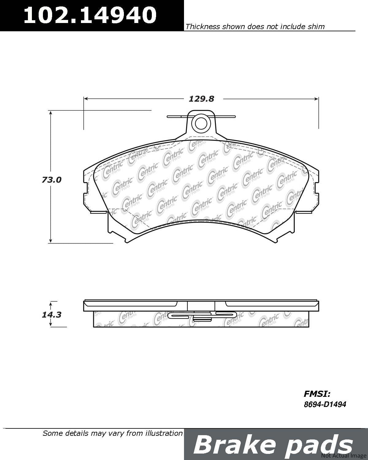 C-Tek Semi-Metallic Brake Pads with Shims  top view frsport 102.14940