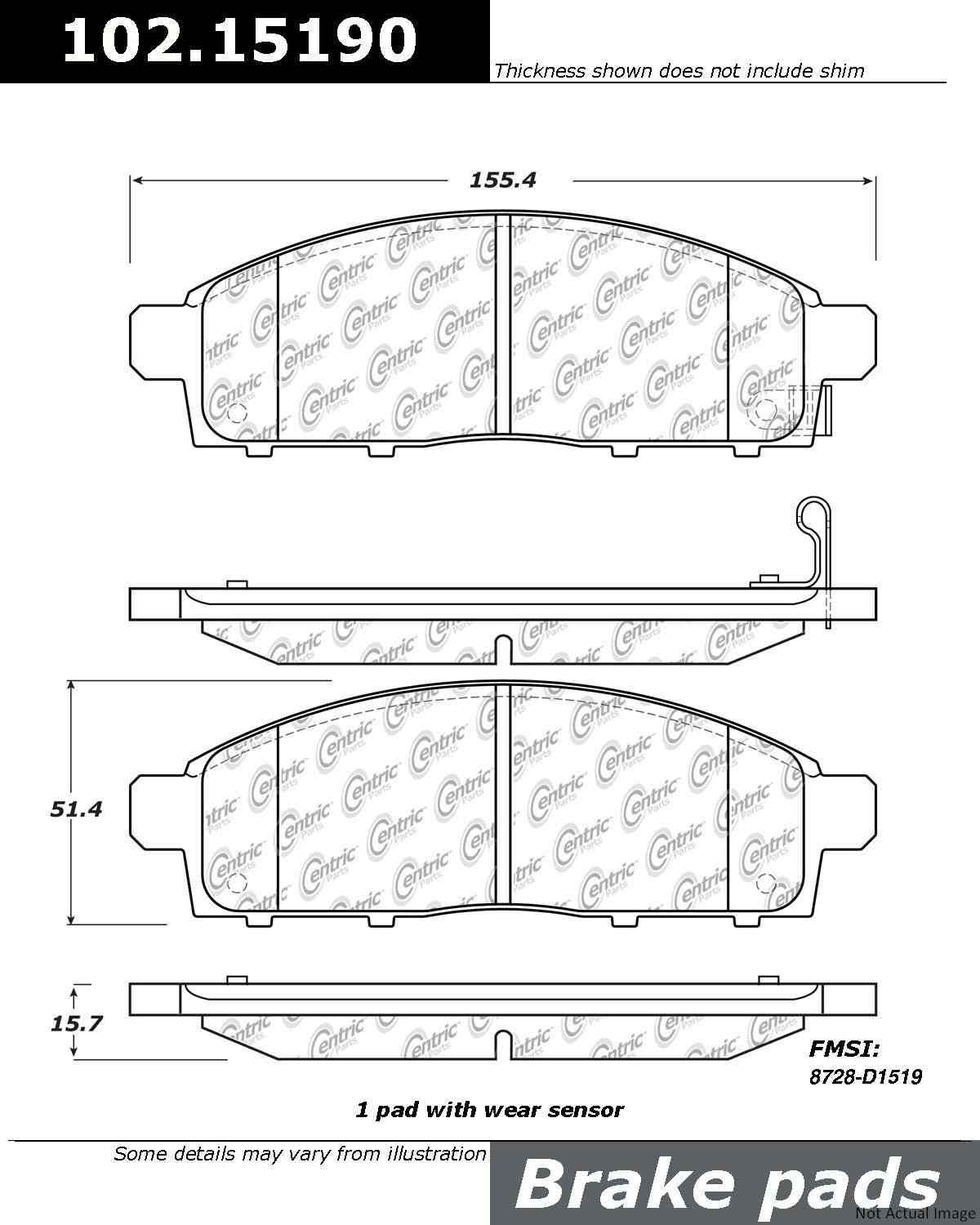 C-Tek Semi-Metallic Brake Pads with Shims  top view frsport 102.15190