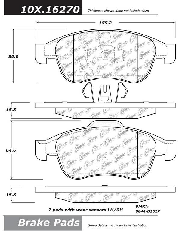 Stoptech Centric 11-15 Renault Fluence / 12-16 Renault Duster C-TEK Semi-Metallic Front Brake Pads with Shims 102.16270