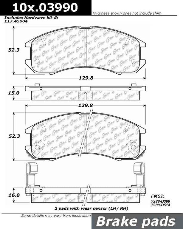 C-Tek Ceramic Brake Pads with Shims  top view frsport 103.03990