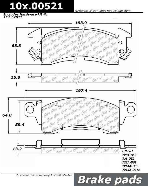 Posi Quiet Semi-Metallic Brake Pads with Hardware  top view frsport 104.00521