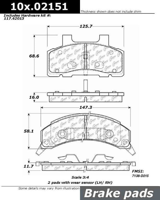 Posi Quiet Semi-Metallic Brake Pads with Hardware  top view frsport 104.02151