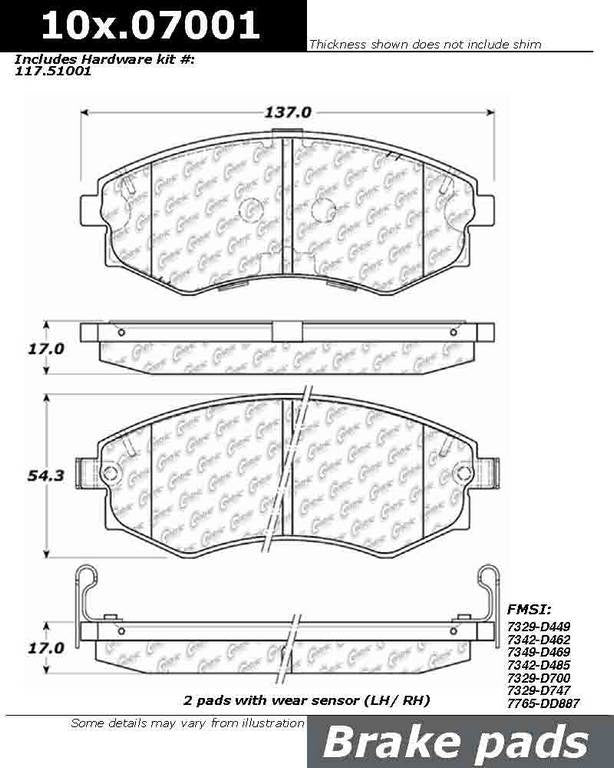 Posi Quiet Semi-Metallic Brake Pads with Hardware  top view frsport 104.07001