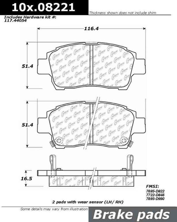 Posi Quiet Semi-Metallic Brake Pads with Hardware  top view frsport 104.08221