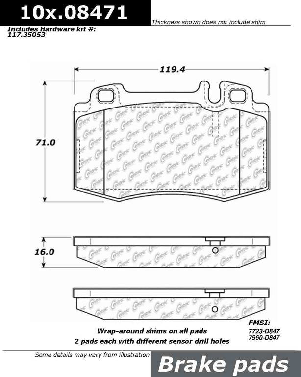 Posi Quiet Semi-Metallic Brake Pads with Hardware  top view frsport 104.08471