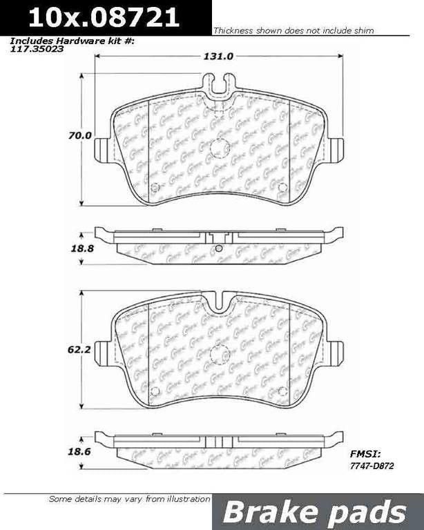 Posi Quiet Semi-Metallic Brake Pads with Hardware  top view frsport 104.08721