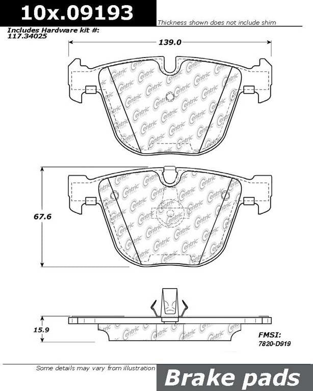 Posi Quiet Semi-Metallic Brake Pads with Hardware  top view frsport 104.09193