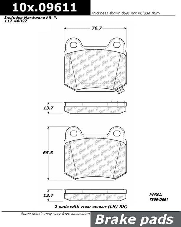 Posi Quiet Semi-Metallic Brake Pads with Hardware  top view frsport 104.09611