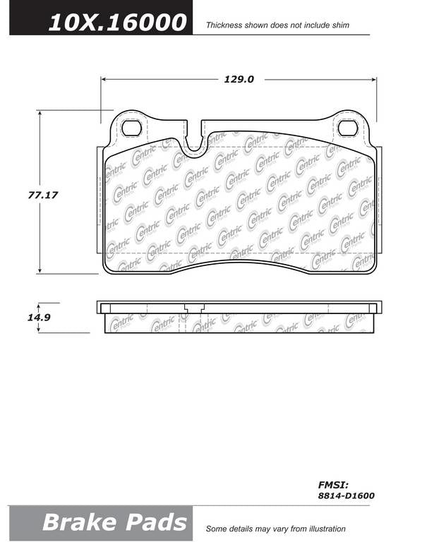 Posi Quiet Semi-Metallic Brake Pads with Hardware  top view frsport 104.16000