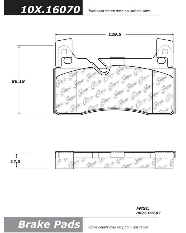 Posi Quiet Semi-Metallic Brake Pads with Hardware  top view frsport 104.16070