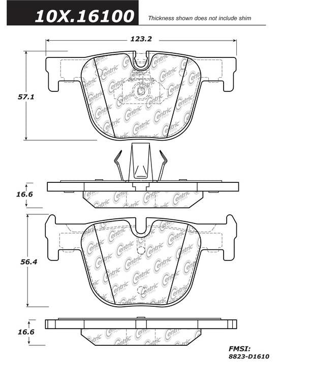 Posi Quiet Semi-Metallic Brake Pads with Hardware  top view frsport 104.16100