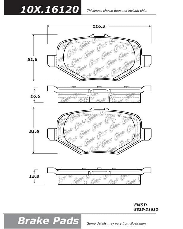 Posi Quiet Semi-Metallic Brake Pads with Hardware  top view frsport 104.16120