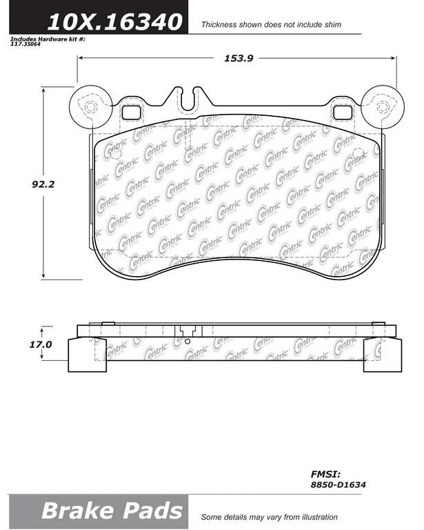 Posi Quiet Semi-Metallic Brake Pads with Hardware  top view frsport 104.16340