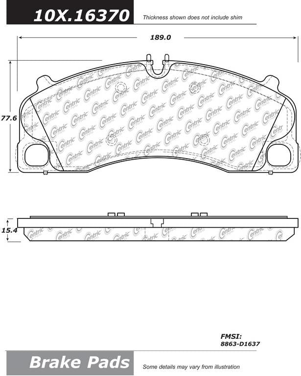 Posi Quiet Semi-Metallic Brake Pads with Hardware  top view frsport 104.16370